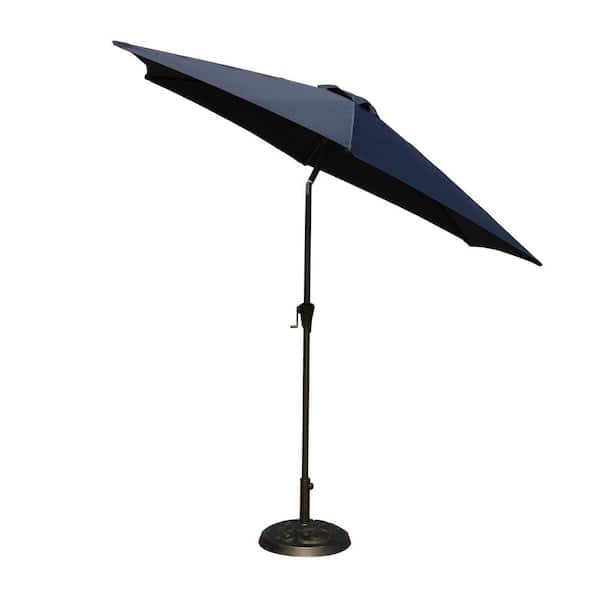 Tatayosi 8.8 ft. Aluminum Market Crank lift and Push Button Tilt Patio Umbrella with Resin Base, Navy Blue