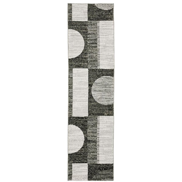 AVERLEY HOME Saturn Gray 2 ft. x 8 ft. Geometric Modern Polypropylene-Nylon Blend Indoor Runner Area Rug