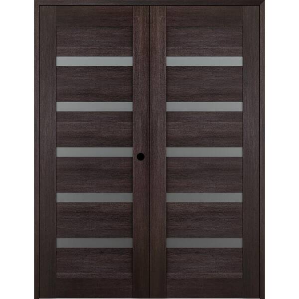 Belldinni Vona 07-04 64 in. x 96 in. Left Hand Active 7-Lite Frosted Glass Veralinga Oak Wood Composite Double Prehung French Door