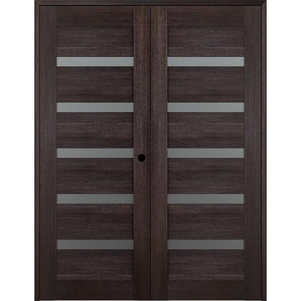 Vona 07-04 72 in. x 96 in. Left Hand Active 7-Lite Frosted Glass Veralinga Oak Wood Composite Double Prehung French Door
