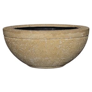 Rolled Rim 18 in. Natural LavaStone Shallow Bowl Planter