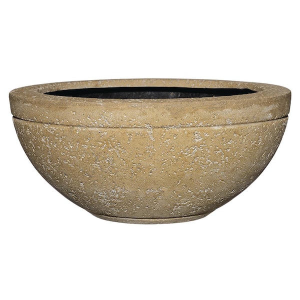 CHG CLASSIC HOME & GARDEN Rolled Rim 18 in. Natural LavaStone Shallow Bowl Planter