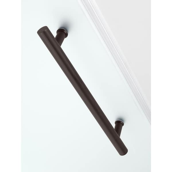 Nautis 59.25 in. - 60.25 in. x 72 in. Frameless Hinged Shower Door with Frosted Glass in Bronze