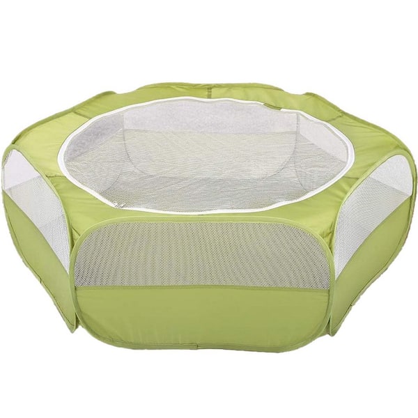 KIWDZFU Small Animals Playpen Waterproof Cage Tent Zippered Cover Portable Yard Fence with 3 Metal Rods for Pets Green