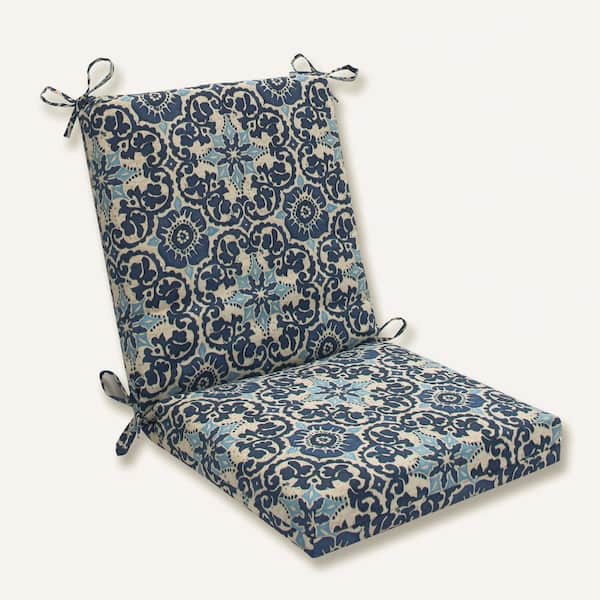Pillow Perfect Tile Outdoor/Indoor 18 in. W x 3 in. H Deep Seat, 1 Piece Chair Cushion and Square Corners in Blue/Tan Woodblock