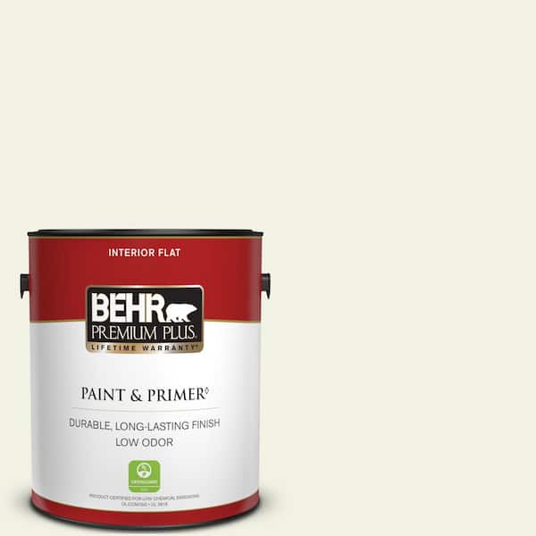 BEHR PREMIUM PLUS 1 gal. #W-F-710 Hushed White Flat Low Odor Interior Paint & Primer