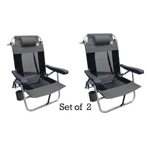 Grey Multi-Position Flat Folding Mesh Ultralight Beach Chair (2-Pack)