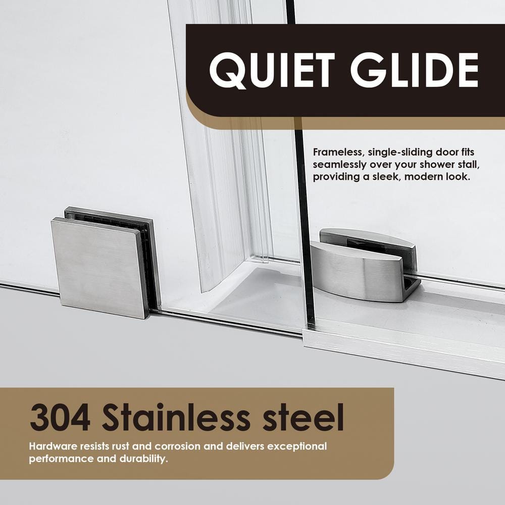 60" x 78" Nickel Frameless Sliding Shower Door with Clear Glass