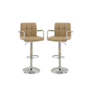 44 in. Brown PU Cushioned Metal Fram Bar Stool Height Chairs (Set of 2)