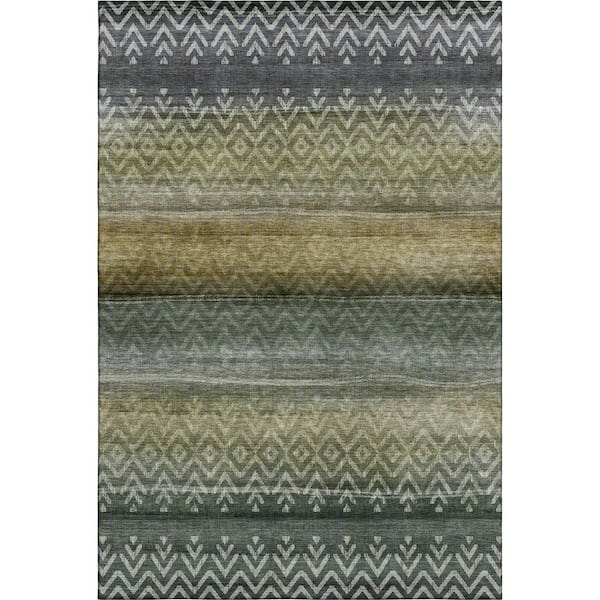 Mayfield Premium Machine Washable Abstract AMF2042 Green 3 ft. x 4 ft. Area Rug