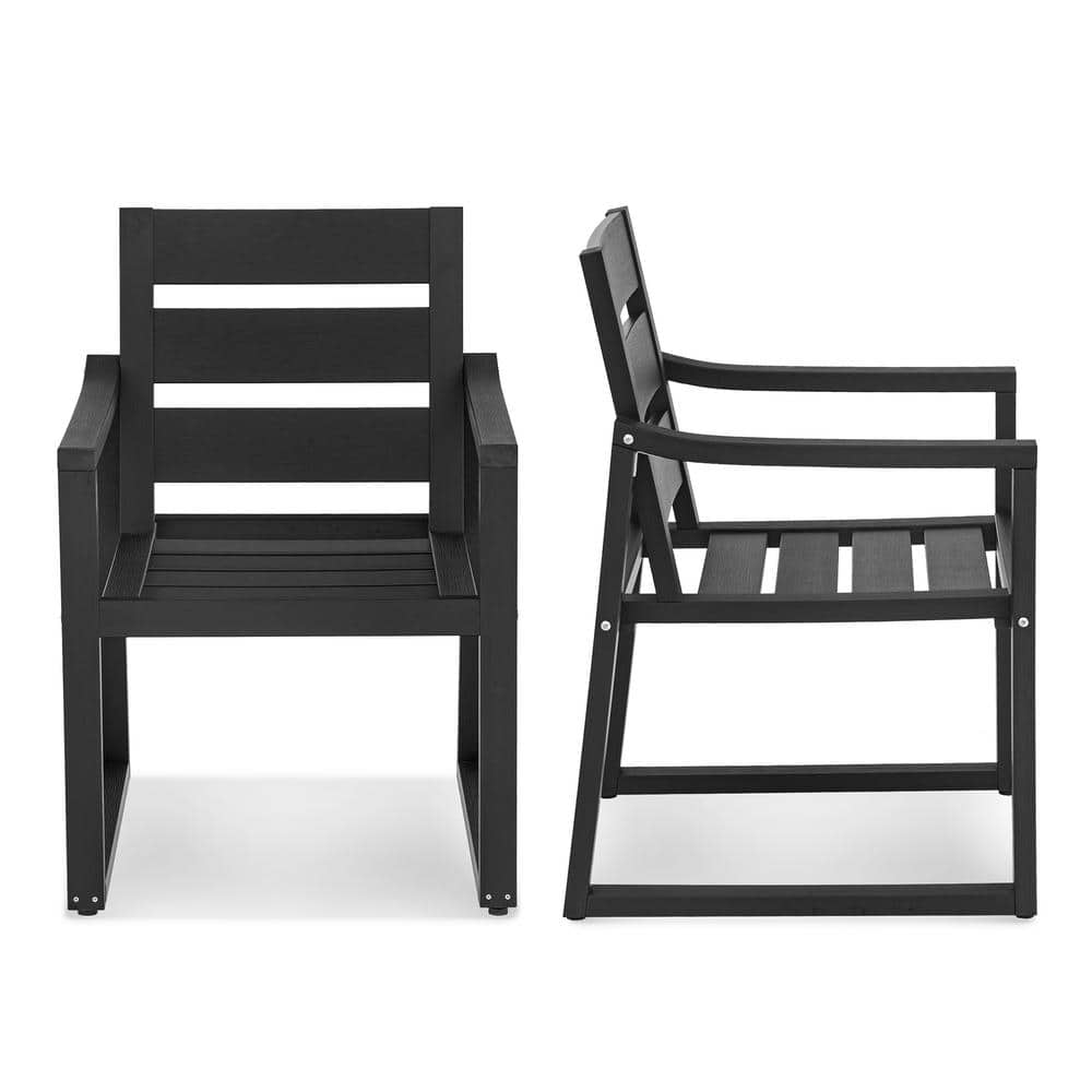 Black Metal Frame All-Weather Outdoor Dining Armchairs Set