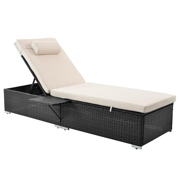 Unbranded 2-Piece Wicker Adjustable Outdoor Chaise Lounge Recliner Patio Lounge Chair Set with Beige Cushions
