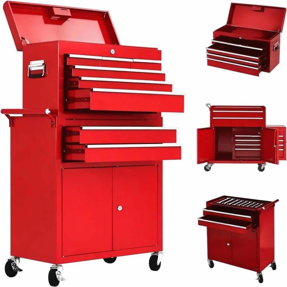24.37 in. W 8-Drawer Steel Rolling Tool Chest with Locking, Wheels, Adjustable Shelf, Sliding Drawers for Garage price history on PriceWatchPro