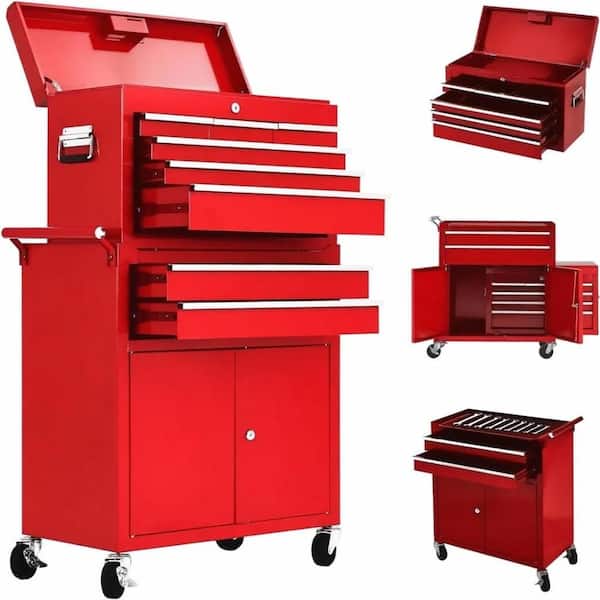 High Capacity 24 in. 8 Drawers Heavy-duty Metal Tool Box,Tool Chest with Lockable Wheels and Sliding Drawers