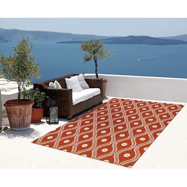 Corfu Rust 8 ft. x 11 ft. Trellis Transitional Indoor/Outdoor Patio Area Rug