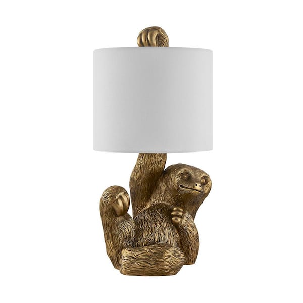 22 in. Bronzed Novelty Table Lamp with White Linen
