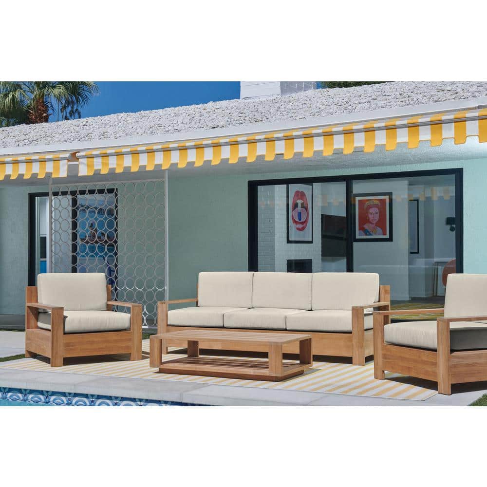 Lothair 4-Piece Teak Patio Conversation Deep Seating Set with Sunbrella Can