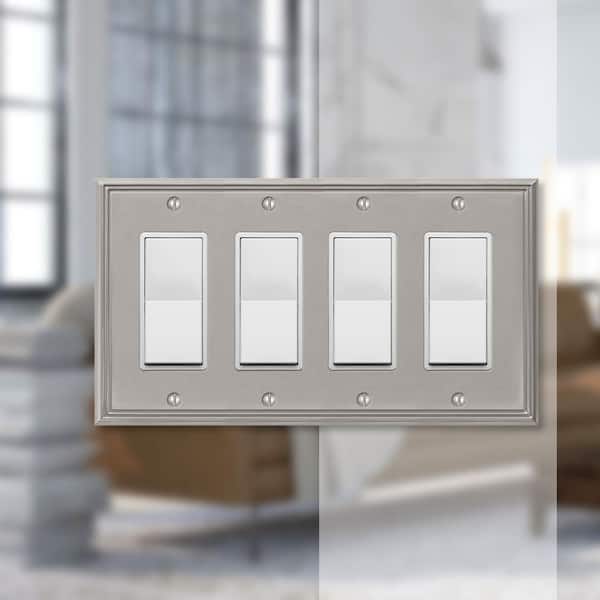 Rhodes 4 Gang Rocker Metal Wall Plate - Brushed Nickel