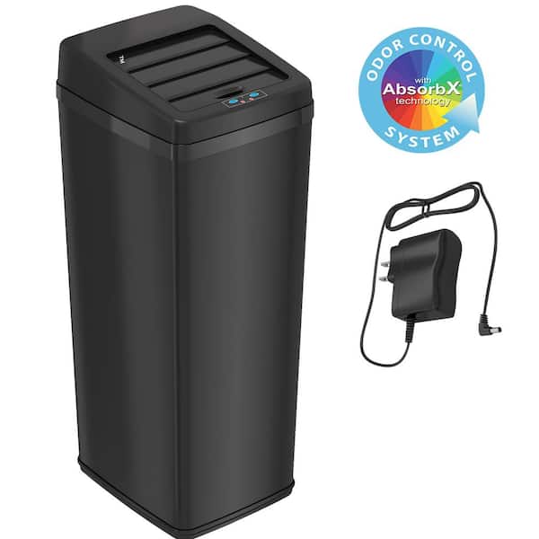 Photo 1 of 14 Gal. Sliding Lid Touchless Sensor Trash Can with AbsorbX Odor Filter, Black Stainless Steel, --- Missing powercord unable to test