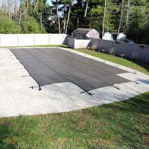 Mesh 16 ft. x 32 ft. Gray In Ground Pool Safety Cover With Center Step