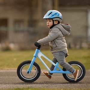 12 in. Toddler Balance Bike with Rubber Foam Tires and Adjustable Seat in Blue