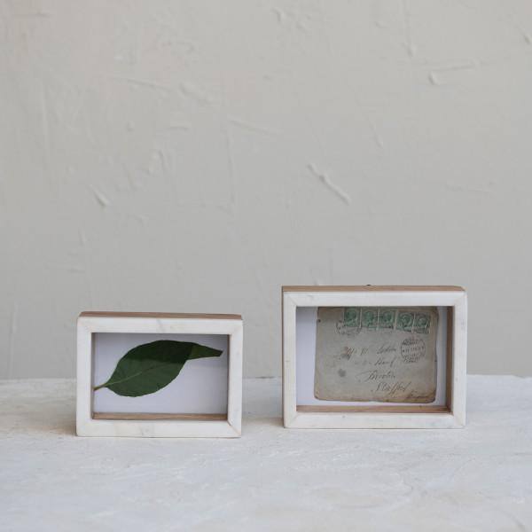 White and Natural Marble and Wood Shadow Box Photo Frame