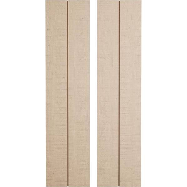Ekena Millwork 11 in. x 44 in. Timberthane Polyurethane 2-Board Joined Board-n-Batten Rough Cedar Faux Wood Shutters, No Batten Pair