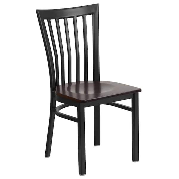 Flash Furniture Hercules Series Black School House Back Metal Restaurant Chair with Walnut Wood Seat