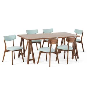 Chazz 7-Piece Rectangle Wood Top Mint and Walnut Standard Height Table Set