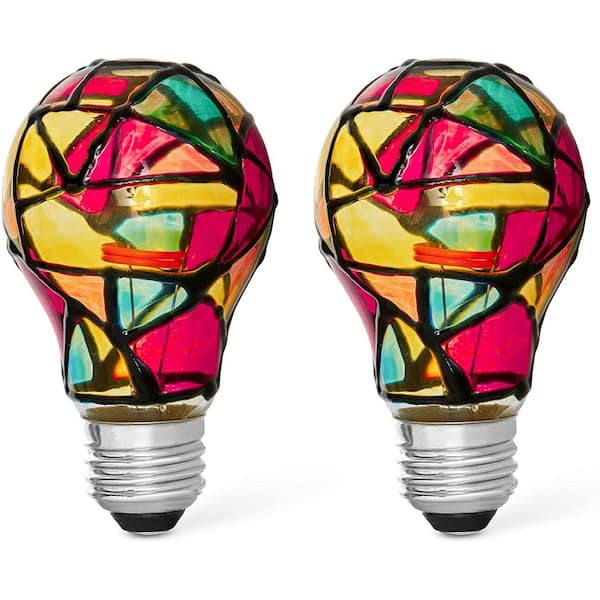 25-Watt Equivalent A19 Stained Glass Indoor LED Light Bulb in Multi Color (2-Pack)