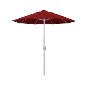 7.5 ft. Matted White Aluminum Market Patio Umbrella Auto Tilt in Jockey Red Sunbrella