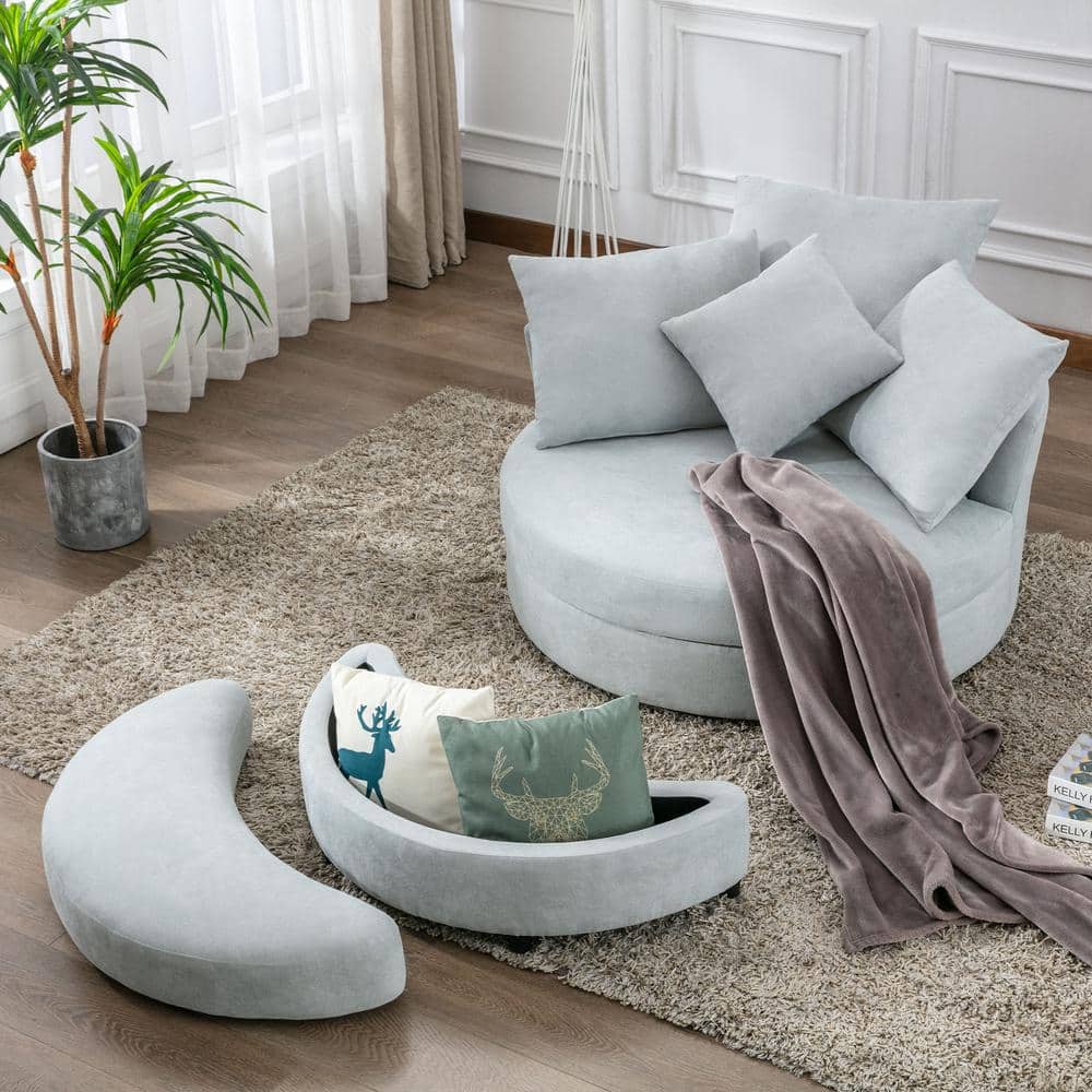 Nestfair Beacon Gray Linen Upholstered Swivel Accent Barrel Chair with ...