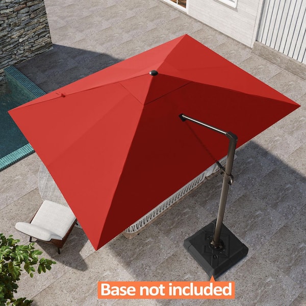 Pellebant 13 ft. x 10 ft. Rectangular Aluminum Heavy-Duty 360° Rotation Cantilever Patio Umbrella in Red with No Base