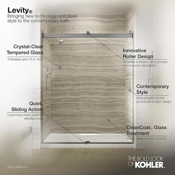 Kohler Levity 59 In X 74 In Frameless Sliding Shower Door In Silver With Handle K L Sh The Home Depot