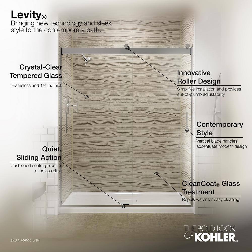 Levity 74" Silver and Clear Glass Sliding Shower Door