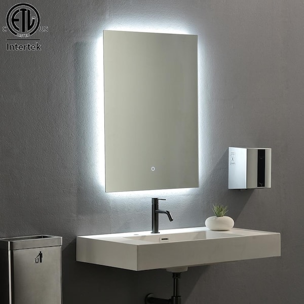 UKISHIRO 24 in. W x 32 in. H Rectangular Frameless Anti-Fog Bathroom Vanity Mirror with 3 Color Changeable LED and 3 Pin Plug