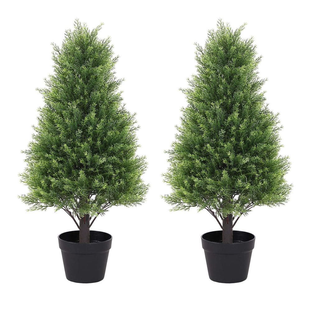2.5 ft. Artificial Topiary Tower Tree, Outdoor Green Fake Trees for Decor