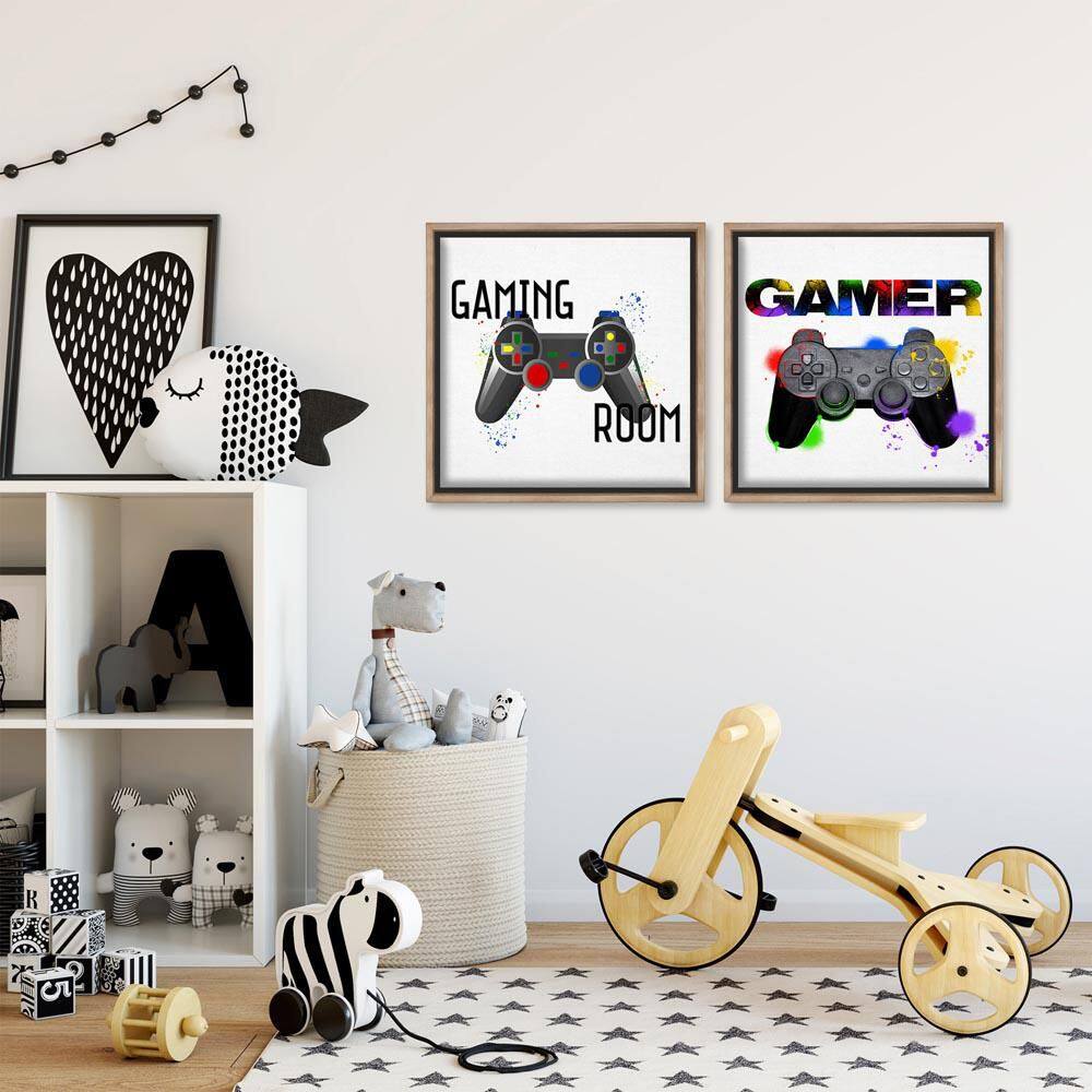 Retro Gaming Room Control 2-Piece Brown Floater Frame Typography Graphic Art Print 18 in. x 18 in. price history on PriceWatchPro