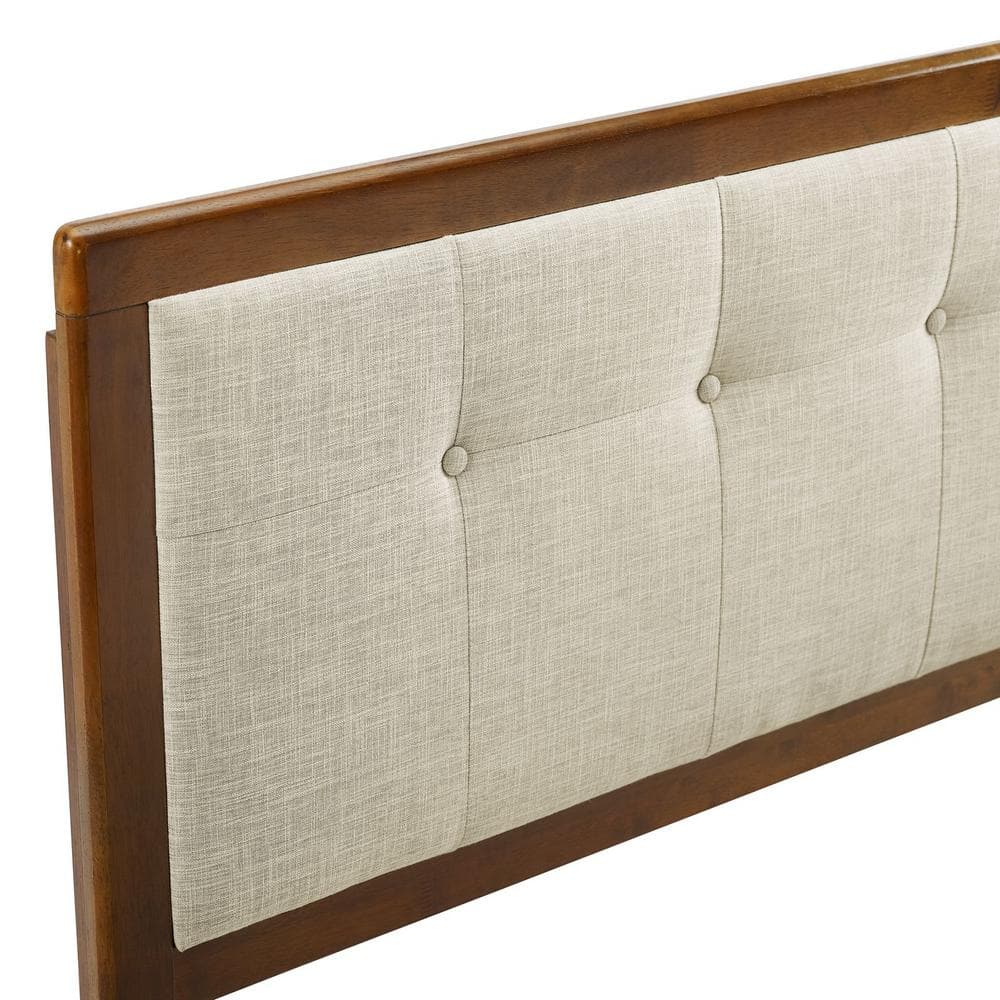 Walnut Beige Tufted Upholstered Queen Wood Headboard