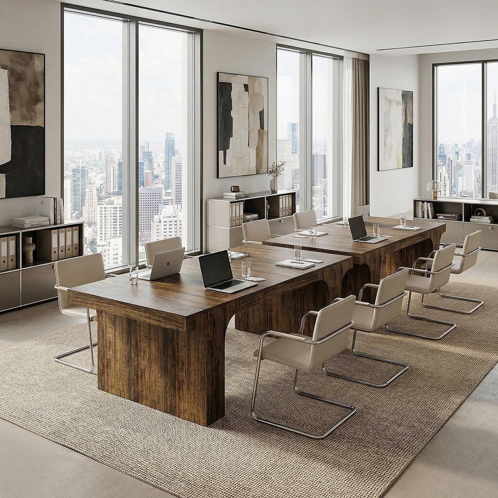 Moronia 70.9 in. Long Conference Table for 6-8 People, Dark Brown Business Meeting Table Desk for Office, 2PCS