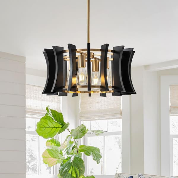EDISLIVE Axis 4-Light Modern Black and Gold Drum Chandelier for Living Room, Dining Room Island Pendant Light