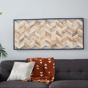 52 in. x  23 in. Teak Wood Brown Handmade Chevron Panels Geometric Wall Decor with Distressing
