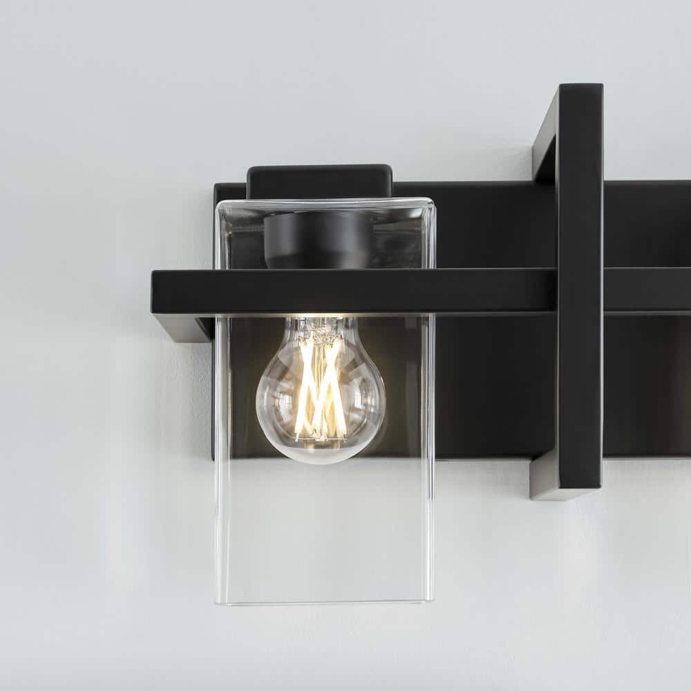 Mitte Midnight Black 3-Light Industrial Bath Vanity with Clear Glass