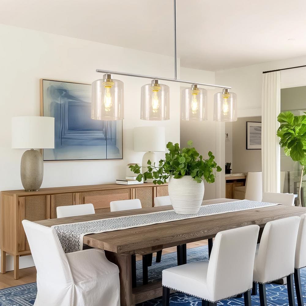 4-Light Brushed Nickel Modern Island Pendant Light Fixtures, Linear Chandelier Hanging Light with Clear Glass Shade price history on PriceWatchPro