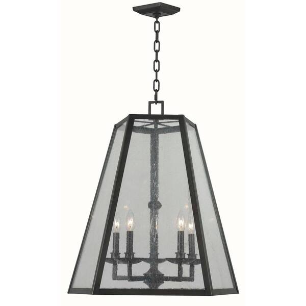 World Imports Bedford 5-Light Oiled Rubbed Bronze Glass Pendant