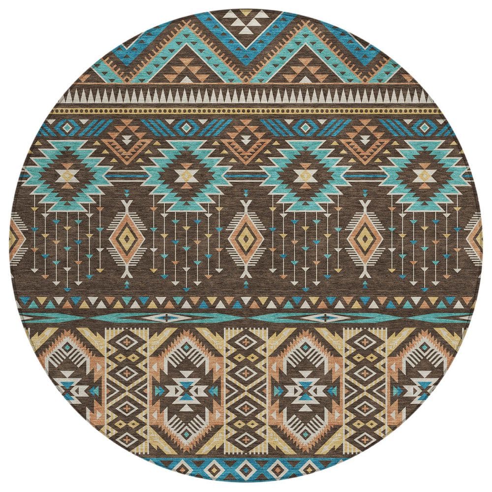Chantille Machine Washable Indoor/Outdoor Abstract ACN1851 Brown 8 ft. x 8 ft. Round Rug price history on PriceWatchPro