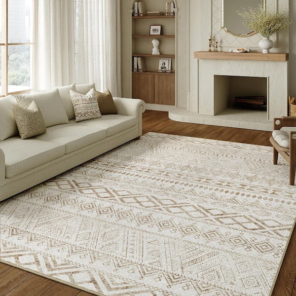 Bohemia Brown 9 ft. x 12 ft. Washable Geometric Stripes Area Rug