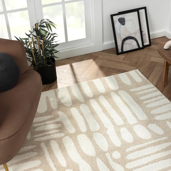 Nuevo Beige 4 ft. x 6 ft. Swirls Polypropylene Area Rug