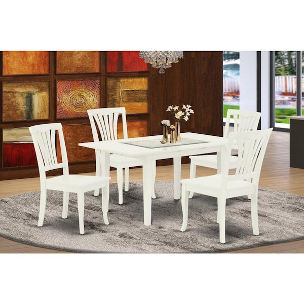 East West Furniture 5-Piece Rectangular Linen White Finish Solid Wood Top-Dining Room Set with Butterfly Leaf-Seats 4