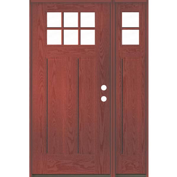 Krosswood Doors PINNACLE Craftsman 50 in. x 80 in. 6-Lite Left-Hand/Inswing Clear Glass Redwood Stain Fiberglass Prehung Front Door/RSL